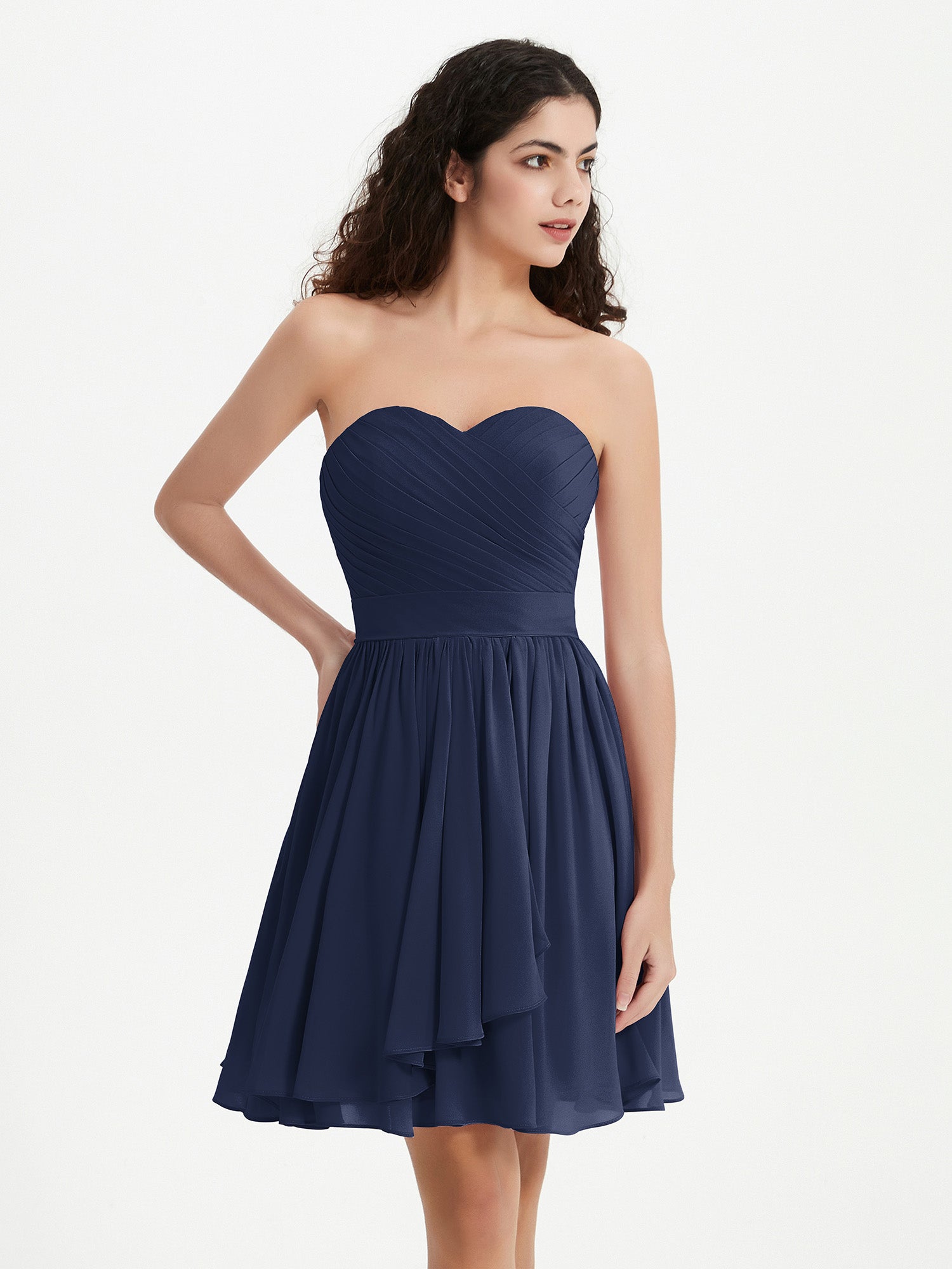 Strapless Chiffon Short Dresses with Bow Dark Navy